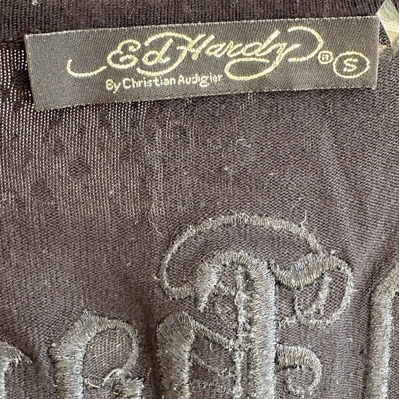 Y2K Ed Hardy Spell out Long Sleeve T shirt Dress python snake bling - Picture 3 of 8